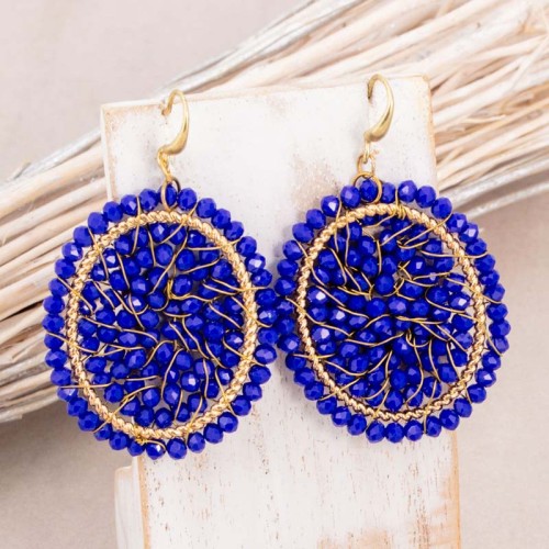 Boucles d'oreilles PAKALIA Blue Gold Pendantes pavées Rivière de cristal Doré et Bleu Laiton doré à l'or fin Cristal