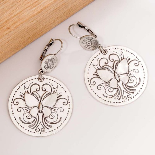 Boucles d'oreilles ARUBIO Silver Pendantes longues Papillon Argenté Laiton argenté