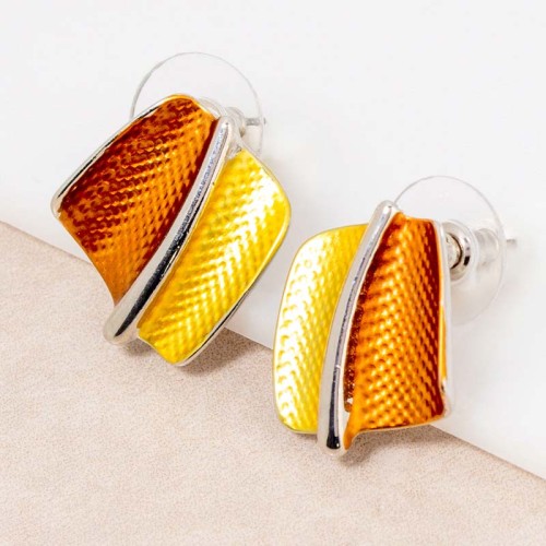 Boucles d'oreilles LOS RIOS Yellow Silver Puces clous Contemporain Argenté et Jaune Rhodium émaux