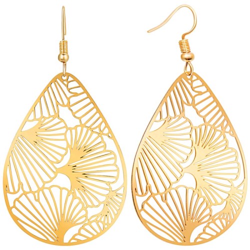 Boucles d'oreilles LEAF WALL Gold Pendantes ajourées Feuillage filigrane Doré Laiton doré à l'or fin