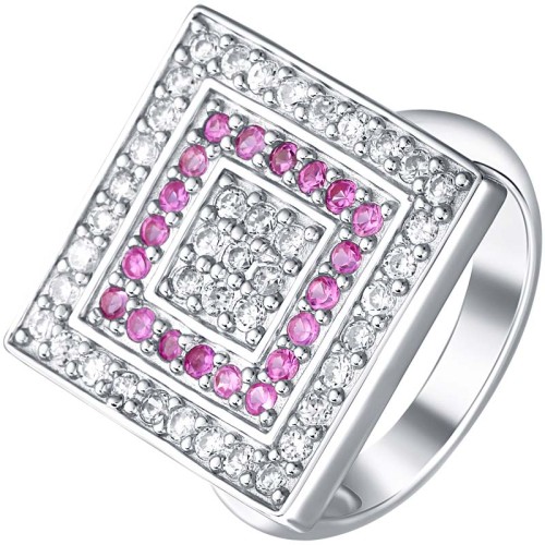 Bague EKIOS Pink Silver Cocktail pavé carré Argenté et Rose Argent massif 925 Oxydes de zirconium sertis