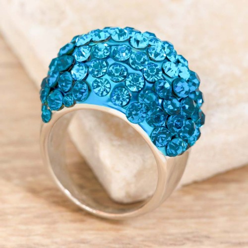 Bague CANDY Turquoise Silver Cocktail pavé Dôme Argenté et Turquoise Rhodium Cristal