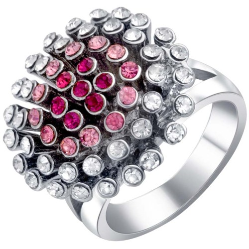 Bague STILA Mauve Silver Cocktail pavé Pistil de fleur Argenté et Mauve Rhodium Cristal