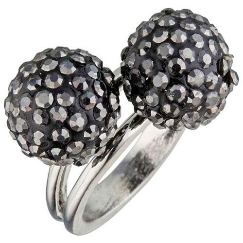 Bague OUR UNIVERSE Dark Grey Silver Cocktail pavé Toi et Moi Argenté et Gris Rhodium Cristal