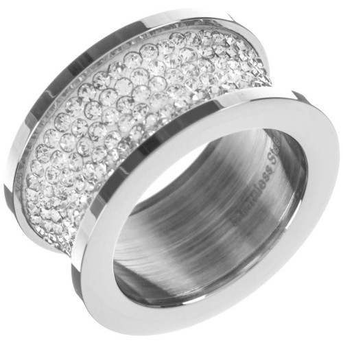 Bague REVOLUTION STEEL White Silver Jonc pavé Rivière de cristal Argenté et Blanc Acier inoxydable Cristal