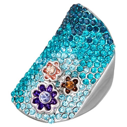 Bague OCEANAIL Blue Silver Cocktail pavé Océan Argenté et Bleu Rhodium Cristal autrichien