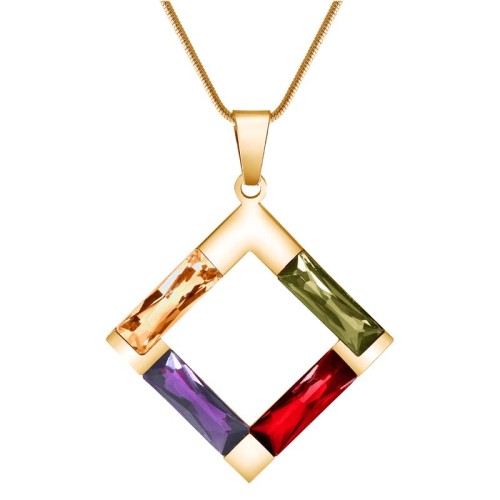 Collier ROCADA STEEL Color Gold Ras de cou pendentif Carré Doré et Multicolore Doré à l'or fin Cristaux sertis