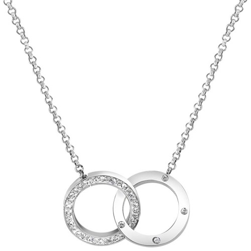 Collier TRUTH STEEL White Silver Ras de cou pendentif Cercles entrelacés Argenté et Blanc Acier inoxydable Cristal