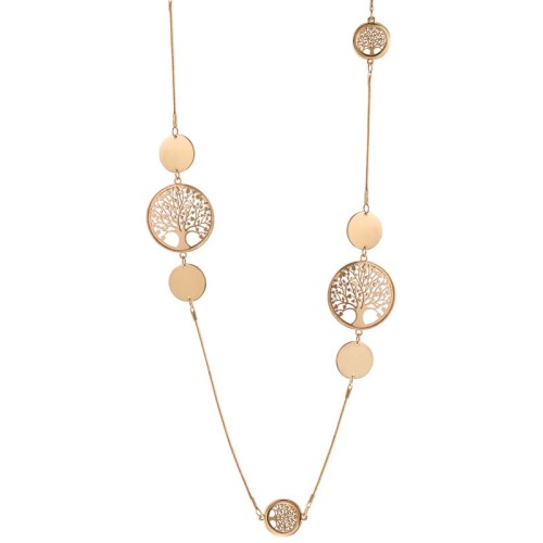 Collier EVANENCIOR Gold Sautoir à pendentif Arbre de vie ajouré Doré à l'or fin Cristal