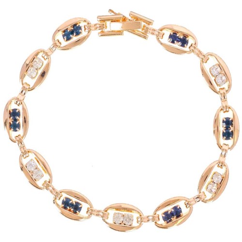 Bracelet COFELA Navy Blue Gold Bracelet chaine souple Grains de café bicolores Bleu Blanc Laiton doré à l'or fin Cristaux sertis