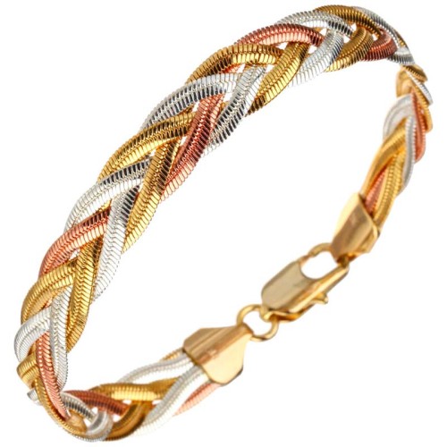 Bracelet LOYALTY All Gold Bracelet chaine souple Maille serpent plate tressée trois ors Argenté Doré Rosé Laiton doré à l'or fin