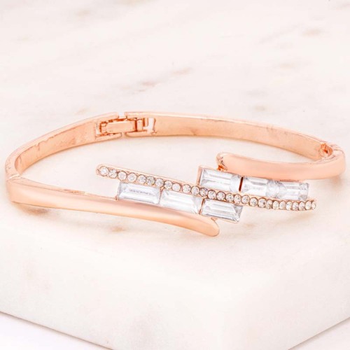 Bracelet STORMA White & Rose Gold Jonc rigide pavé éclair Rosé et Blanc Laiton doré à l'or fin rosé Cristal