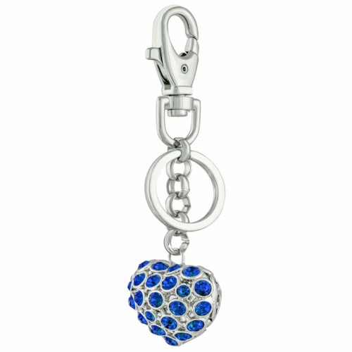 Accessoires de Maroquinerie CRYSTAL HEART Navy Blue Silver Bijou de sac porte-clé 2 en 1 Cœur Argenté et Bleu Marine Cristal