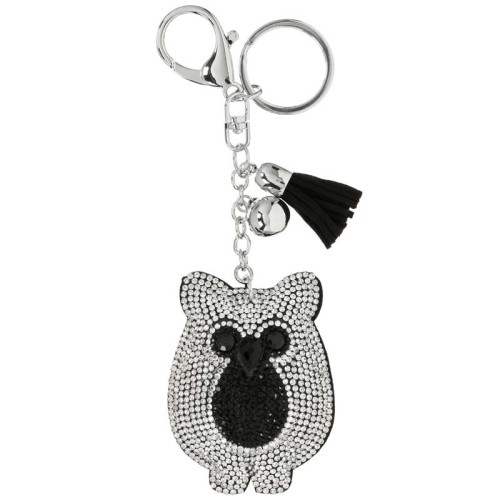 Accessoires de Maroquinerie WINTER HEART Black & White Silver Bijou de sac porte-clé 2 en 1 Chouette Argenté Noir Blanc Cristal