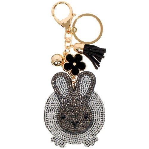 Accessoires de Maroquinerie LOVE RABBIT Grey Gold Bijou de sac et porte-clé 2 en 1 Lapin Doré et Gris Rhodium Cristal