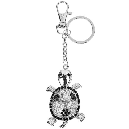 Accessoires de Maroquinerie TORTULESA Black & White Silver Bijou de sac porte-clé Tortue articulée Argenté Noir Blanc Cristal