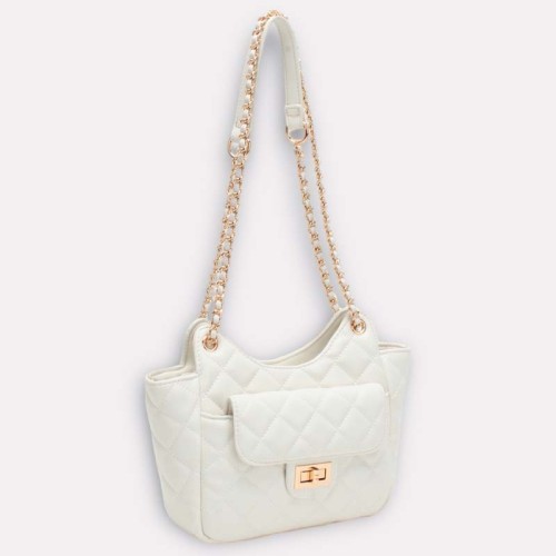 Maroquinerie CEGONA White Gold Sac bandoulière quilted bag Classique chic Doré et Blanc Cuir synthétique Laiton doré