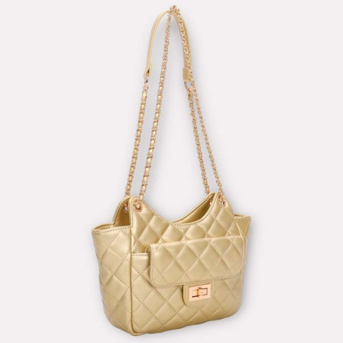 Maroquinerie CEGONA Gold Sac bandoulière quilted bag Lamé or Doré Cuir synthétique Laiton doré