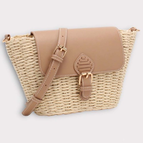 Maroquinerie ROMASI Beige Sac bandoulière Bi-matière Beige et Beige Cuir synthétique Osier