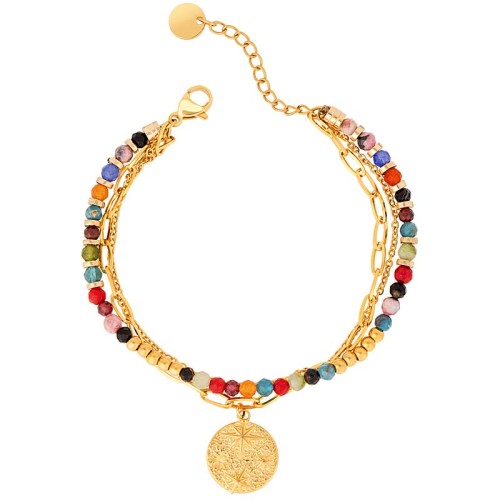 Bracelet GALAXIS CRYSTAL STEEL Color Gold Bracelet perles multirang Symbole stellaire Multicolore Acier inoxydable doré Cristal