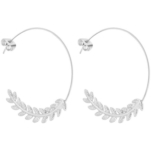 Boucles d'oreilles CESARIA Silver Créoles anneaux Couronne de feuilles Argenté Acier inoxydable