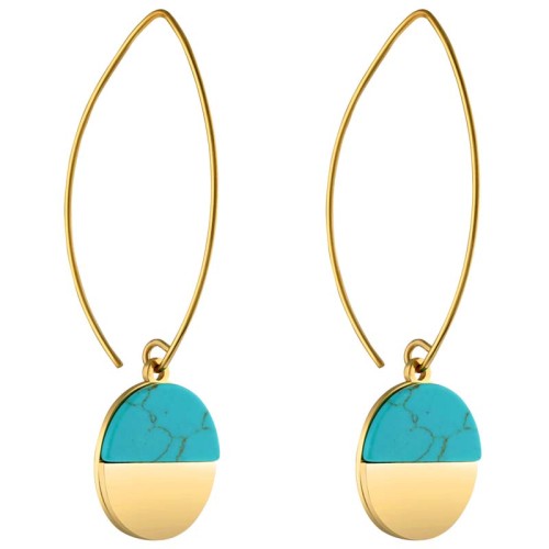 Boucles d'oreilles URUKA STEEL Turquoise Gold Créoles pendantes Pierre Turquoise reconstituée Acier inoxydable doré à l'or fin