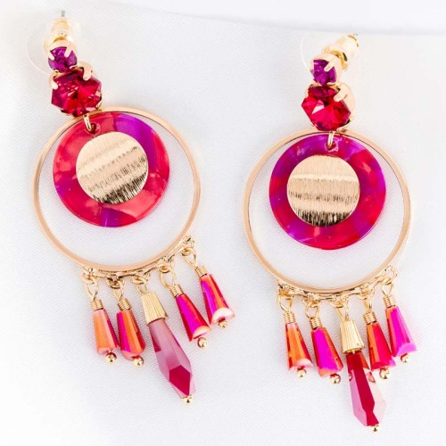 Boucles d'oreilles PENTAGONA Cherry Red Gold Pendantes ajourée pendentif Géométrique Rouge Cerise Laiton doré à l'or fin Résines