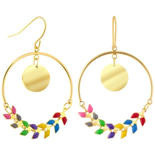 Boucles d'oreilles NOGUELA Color Gold Pendantes ajourées Feuillage Doré et Multicolore Acier inoxydable doré à l'or fin émaux