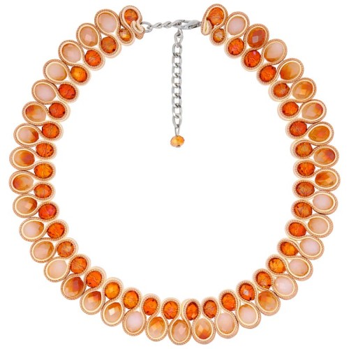 Collier ORISSA Beige Silver Ras de cou princesse Rivière de cristal Argenté et Beige Rhodium et Simili-Cuir Cristal