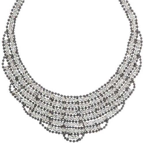 Collier DONISA White Silver Plastron pavé Cocktail chic Argenté et Blanc Rhodium Cristaux sertis