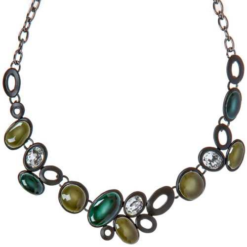 Collier GRACIOLA Khaki Green Silver Ras de cou pavé Contemporain Argenté et Vert Kaki Rhodium Cristal et émaux