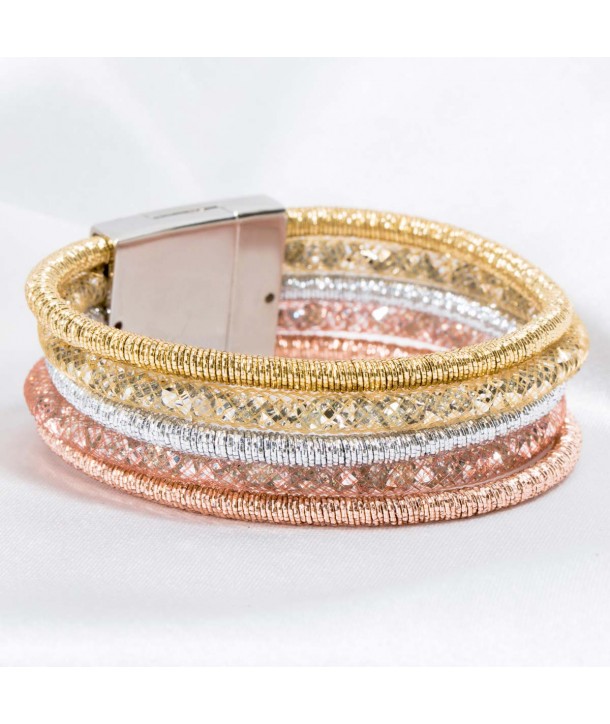 Bracelet DALLAS CRYSTAL RIVER ALL GOLD souple trois ors argent doré et rosé cristaux emprisonnés