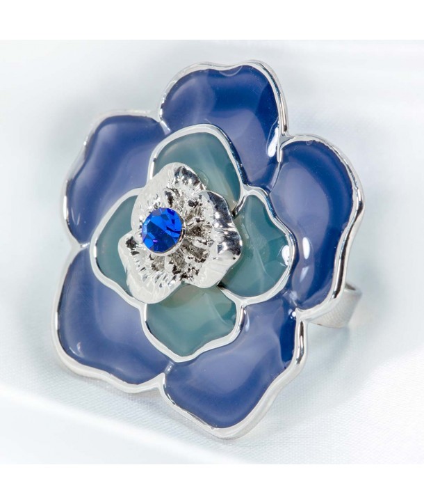 Adjustable CAMELIOS BLUE SILVER ring adjustable blue flower glass paste and crystal