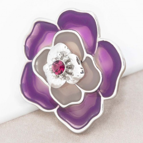 Bague CAMELIOS Purple Silver Cocktail réglable flexible Fleur Argent et Violet Rhodium Cristal et Pâte de verre