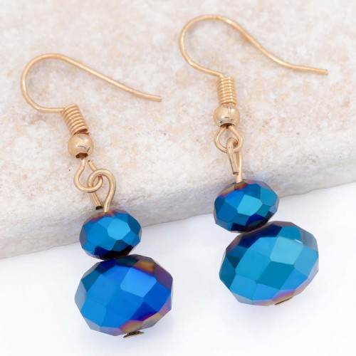 Boucles d'oreilles ORIAS Blue Gold Pendantes courtes Doré et Bleu Doré à l'or fin Cristaux sertis