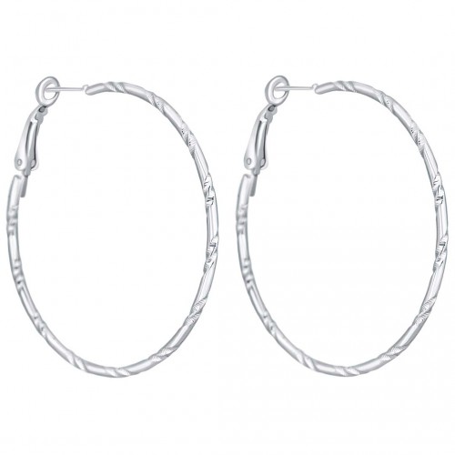 Boucles d'oreilles EOSINE Silver Créoles anneaux Cercles avec ciselures décoratives Argent et Argent Rhodium