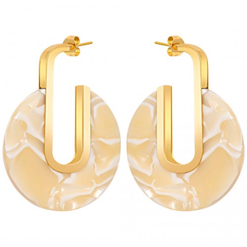 Boucles d'oreilles KAMPALA STEEL Beige Nude Gold Créoles disques Contemporain Doré et Beige nude Acier inoxydable Résines