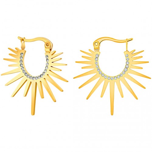 SUNLIGHT STEEL White Gold earrings Solar gold and white disc hoop earrings Stainless steel gilded with fine gold Crystal