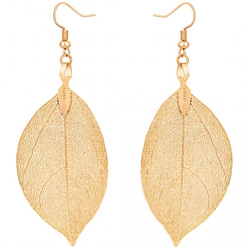 Boucles d'oreilles LEAFIE Gold Pendantes longues Feuille Doré Laiton doré à l'or fin