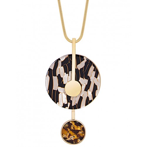 BALTIMORE STILTOS Necklace Black & White Gold Long necklace pendant in Y zebra Black and White Gilded with fine gold Resins