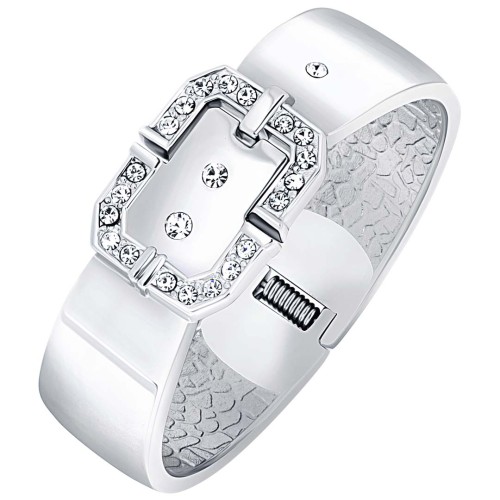 Bracelet OBELT White Silver Jonc rigide Boucle de ceinture Argent et Blanc Rhodium Cristal