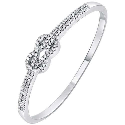 Bracelet NODELA White Silver Jonc rigide pavé Nud marin Argent et Blanc Rhodium Cristal