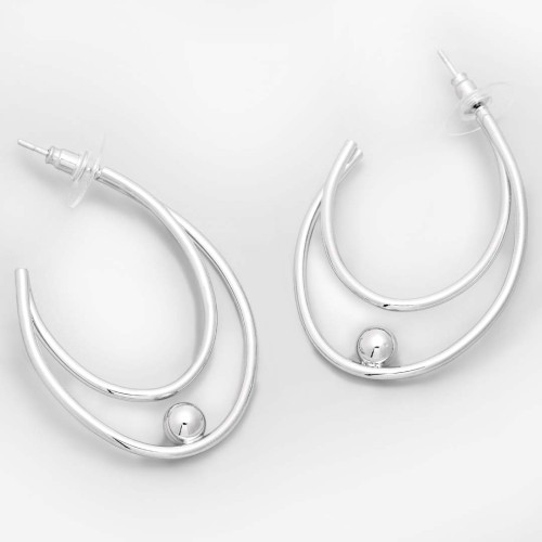 Boucles d'oreilles EOVAL Silver Créoles ajourées Ovale perle suspendue Argent Rhodium