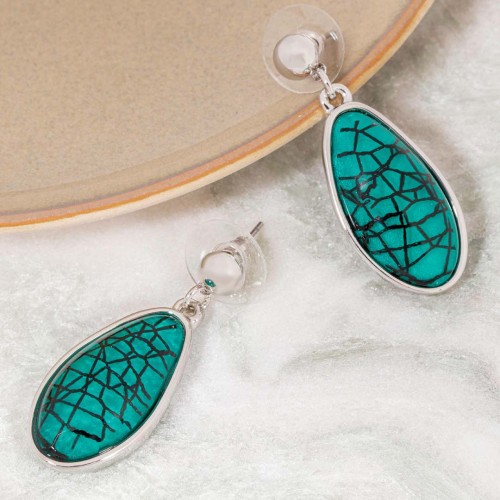 Boucles d'oreilles ALTARA Green Silver Pendantes courtes Contemporain Argent et Vert Rhodium Résines