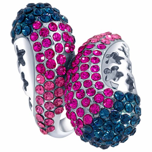 Bague TWICE SPRING Pink Blue Silver Cocktail pavé ajouré Toi et Moi Argent et Rose et Bleu Rhodium Cristal autrichien