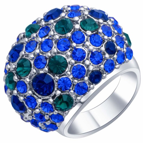 Bague SKYDOMI Night Blue Silver Cocktail Pavé Dôme pavé Argent et Bleu Nuit Rhodium Cristal