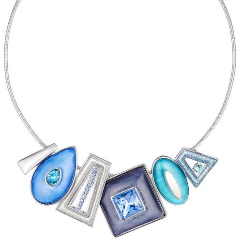 Collier GEOTRICA Blue Silver Plastron pavé Géométrique Argent et Bleu Rhodium Cristal et Résines et émaux