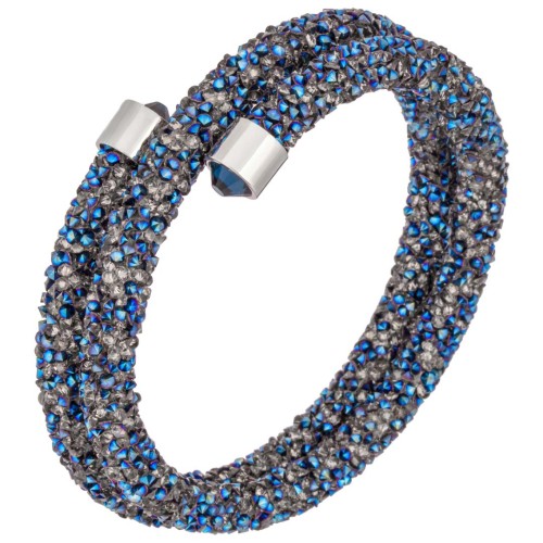 Bracelet SIBERIA DOUBLE CRYSTAL Blue Silver Double Tour Multirangs Pêle-mêle de cristal Argent et Bleu Rhodium Cristal