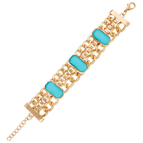 Bracelet ANGELINA Turquoise Gold Bracelet chaine souple Maille gourmette cabochons Doré Turquoise Laiton doré à l'or fin Résines