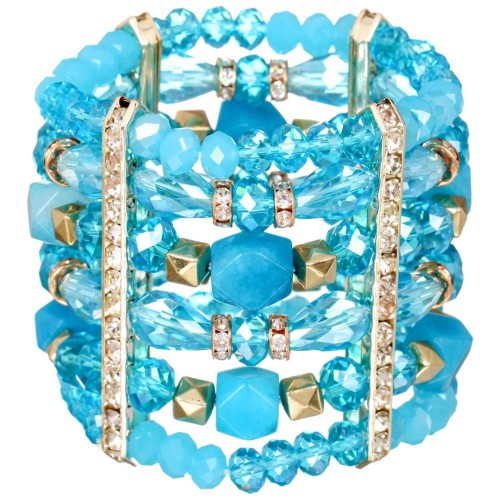 Bracelet ROALINE Turquoise Silver Manchette élastique Rivière de cristal Argent Turquoise Doré à l'or fin Pierre de roche